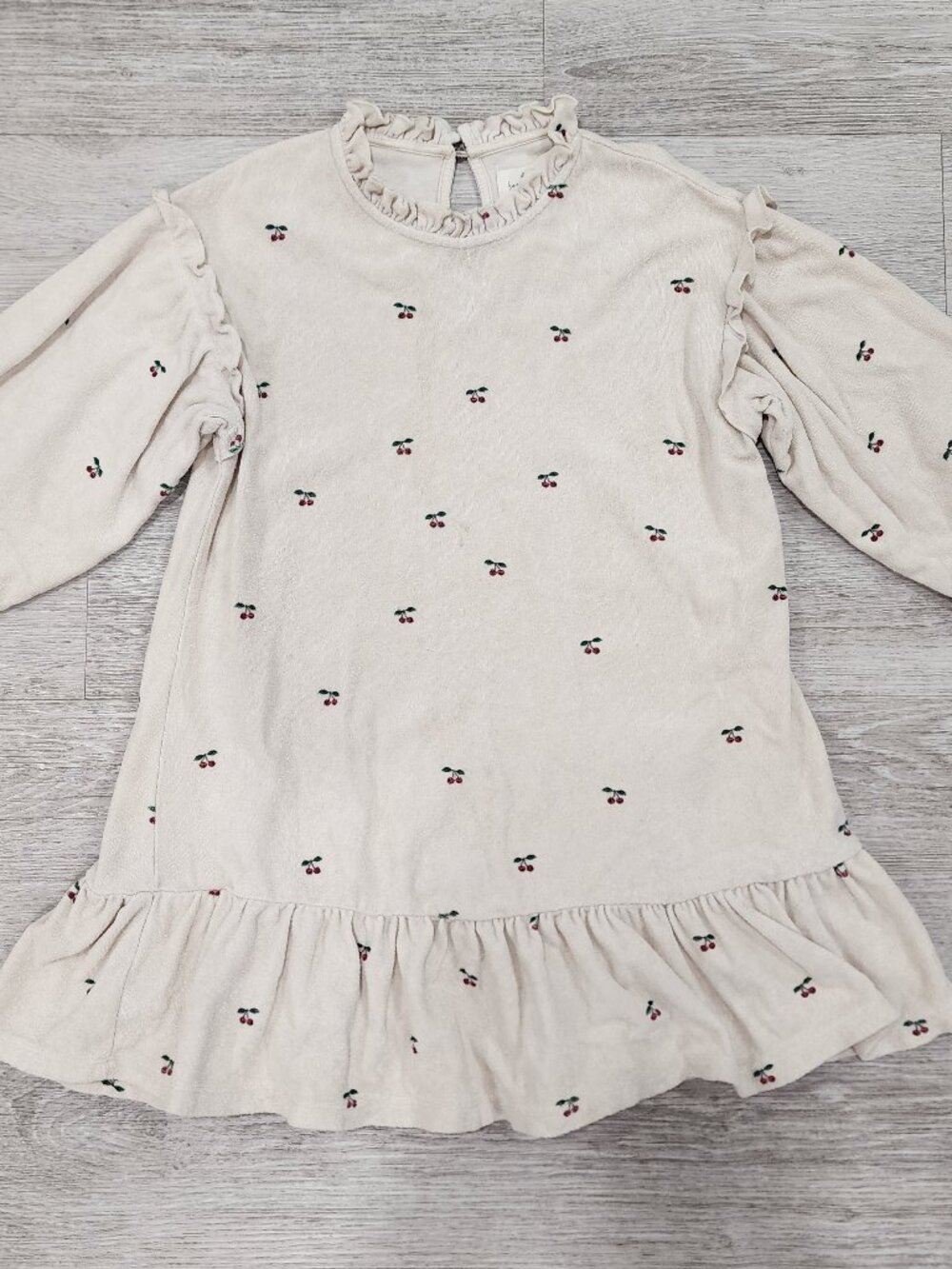 Konges Slojd Girls ITTY Dress Gots Size 5-6Y Cherry Embroidered Organic
